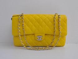 Cheap Replica Chanel Classic 2.55 Series Lemon Yellow Caviar Silver Chain Quilted Flap Bag 1113